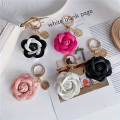 Faux Leather Camellia Car Keychain for Backpack