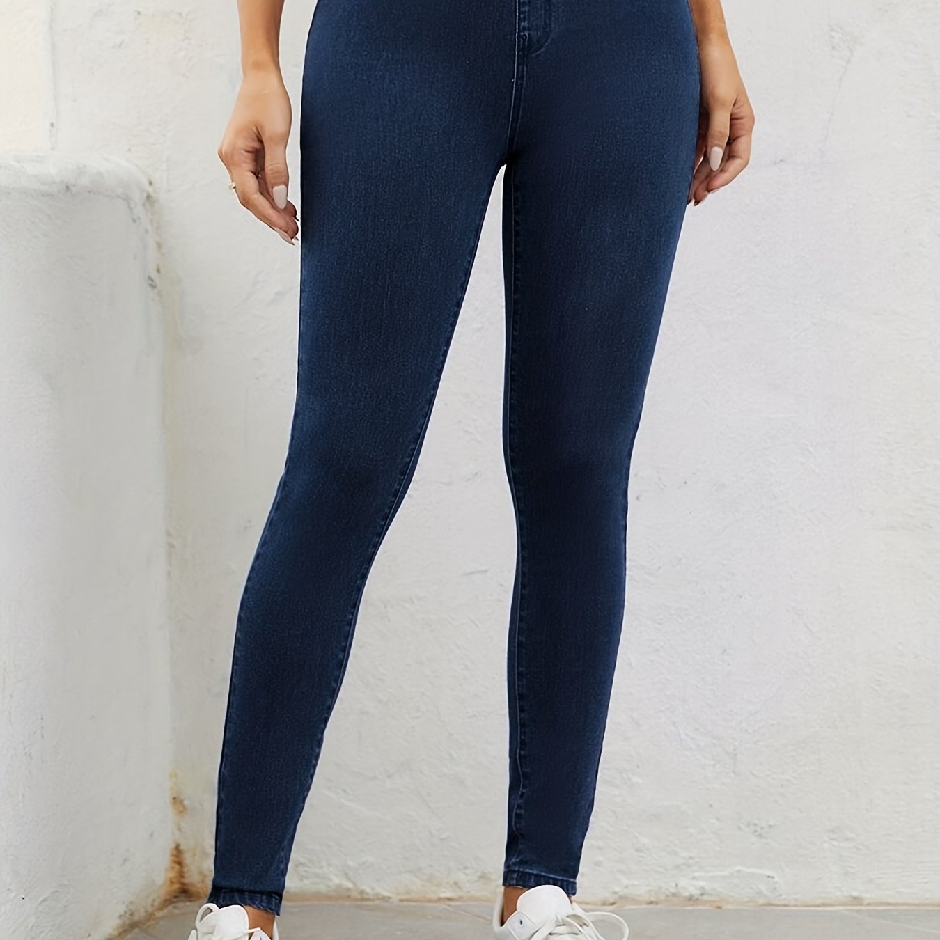 Elastic Waist Skinny Jeans High Rise Denim Pants