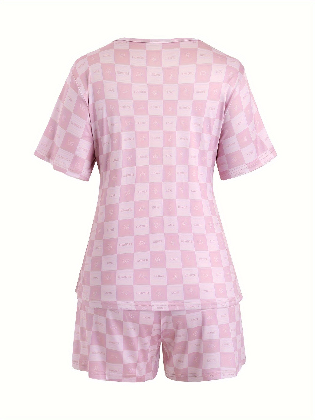 Checkered & Letter Print Pajamas Set