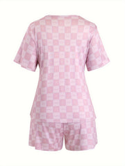 Checkered & Letter Print Pajamas Set