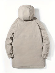 Men's Hooded Puffer Jacket Warm Winter Big Pockets Solid Coat