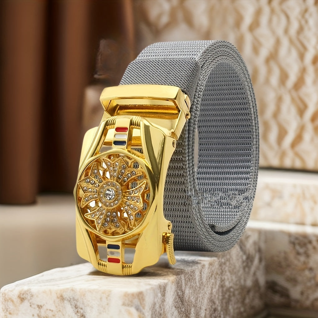 Nylon Canvas Breathable Belt with Synthetic Diamond Inlaid Automatic Buckle