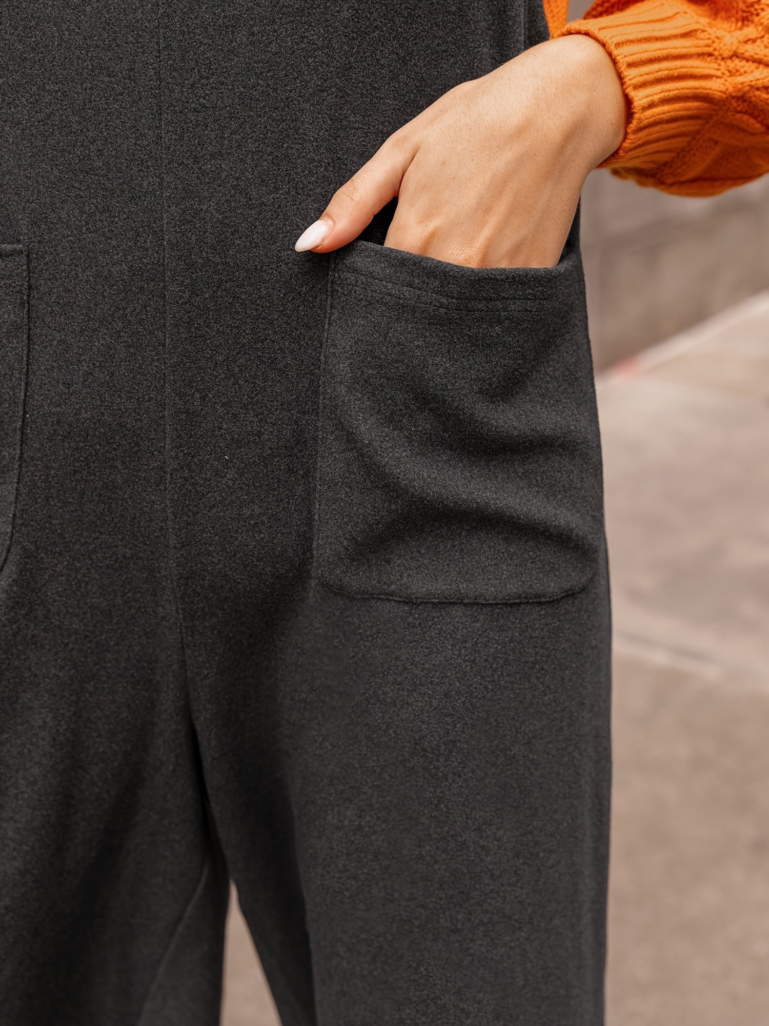 Solid Square Neck Wide Leg Overalls With Pockets