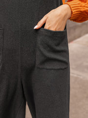 Solid Square Neck Wide Leg Overalls With Pockets