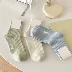 5 Pairs Candy Socks Thick Line Sports Letter Mid tube Socks Women's