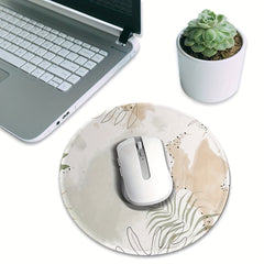 Boho Leaves Pattern Mouse Pad Round Mouse Mat Non Slip Rubber Base