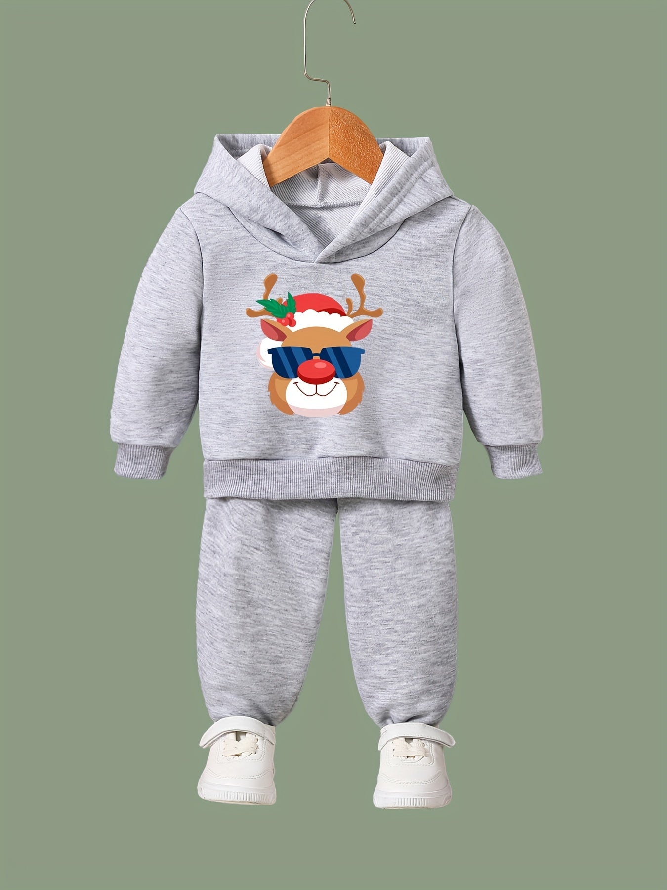OERYUI Sunglasses Reindeer Print Outfits 2pcs Girls Hoodies Jogger Pants Set