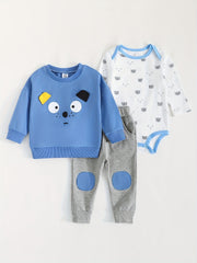 Baby Boys Cartoon Graphic Outfit Sweatshirt Romper Trousers Set