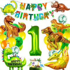 Dino 1-5 Birthday Decor Set: Foil Balloons, Green Balloons, Photo