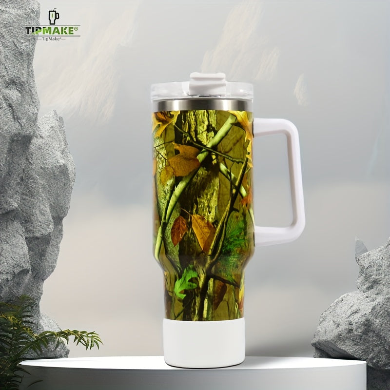 40oz Marble Insulated Tumbler With Handle And Straw