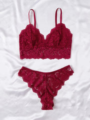 Floral Lace Lingerie Set Scallop Trim Bra & Panties