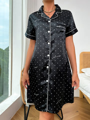 Polka Dot Satin NightDress Short Sleeve Pajama Dress Women's Sleepwear