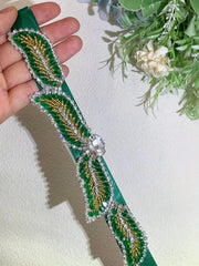 Vintage Rhinestone Belt Hand Sewn Green Crystal Accessories Party Charming Dress