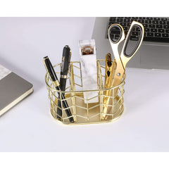 Golden Metal Pencil Holder 3 Compartment Desk Organizer