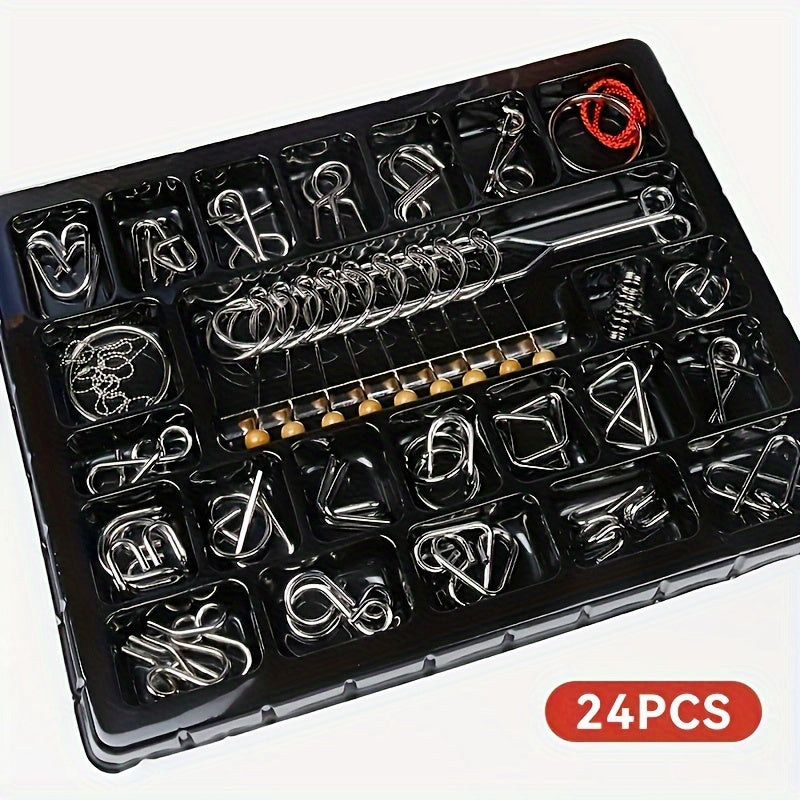 Set Of 24 Golden Puzzle Rings Nine ring Set Educational And Puzzle solving Toy