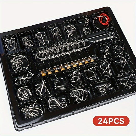 Set Of 24 Golden Puzzle Rings Nine ring Set Educational And Puzzle solving Toy