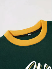 Chicago Print Block Preppy Sweatshirt Men's Casual Graphic Crew Neck Pullover