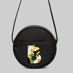 Floral Letter Series Round Nylon Crossbody Bag with Yellow Flower