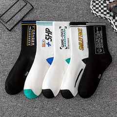 5 Pairs Letter Pattern Print Socks Men's Outdoor Street Stockings