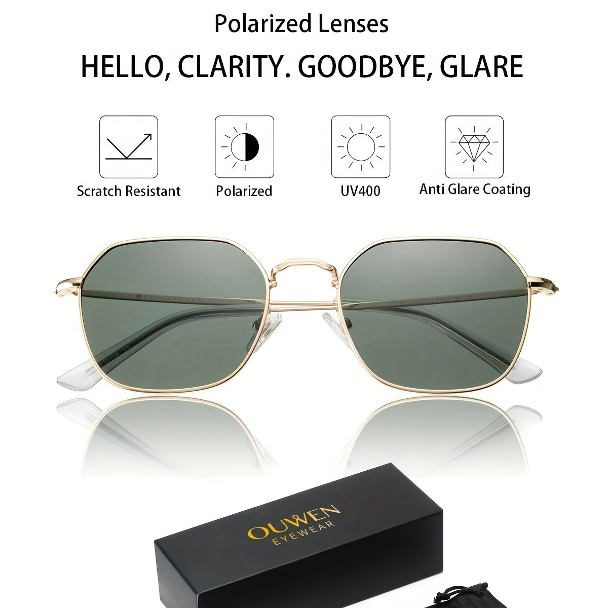 OUWEN Polarized Polygon Sunshade Unisex Small Square Aviator Glasses