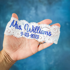 2pcs Personalized Embroidered Lace Wedding Leg Rings Bridal Leg Rings Name Custo