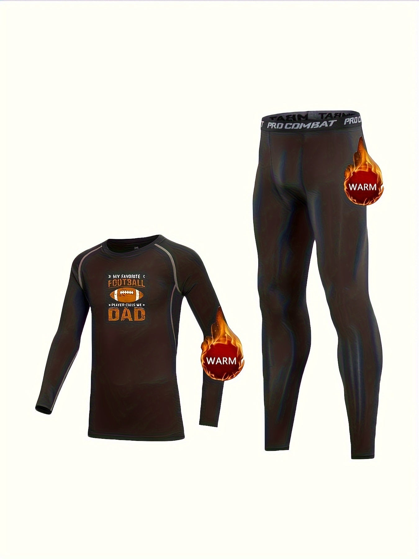2pcs Toddler Kids Fleece Thermal Compression Sets Football Print