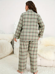 Plaid Pajama Set Women's Button Up Shirt & Pants