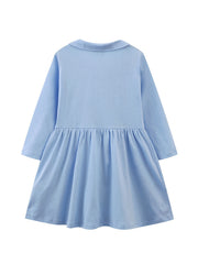 Girls Cotton Collared Dresses w/ Flowers Embroidery, Autumn Comfy