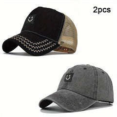 2pcs Smiling Face Patch Baseball Cap & Bucket Hat Set