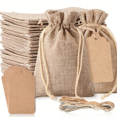 5pcs Canvas Gift Bag with Labels and Rope - Perfect for Weddings