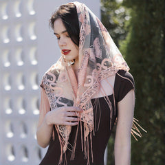 Long Tassel Triangle Scarf Butterfly Embroidery Shawl Women Outdoor