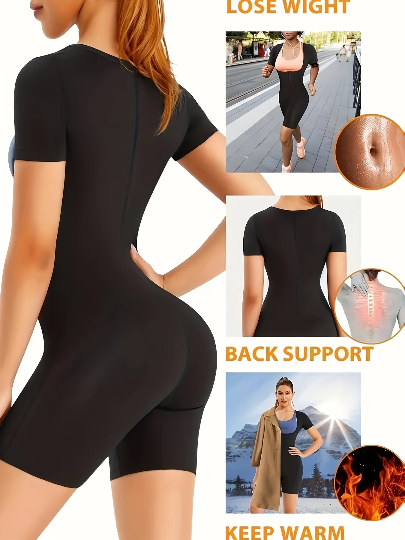 Short Sleeve Zipper Sports Shaping Bodysuit Women Sauna Sweat Fitness