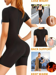 Short Sleeve Zipper Sports Shaping Bodysuit Women Sauna Sweat Fitness