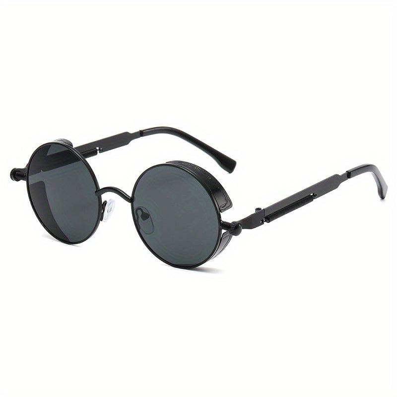 European American Round Frame Sunglasses Metal Spring Foot Retro Steampunk