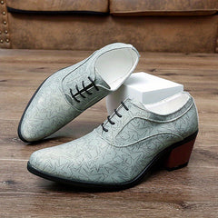 Men's Star Print Lace up Casual Shoes Rubber Sole High Heels Dress
