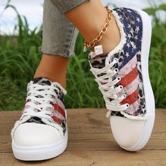 Women's Star & Striped Canvas Sneakers Low Top Flats