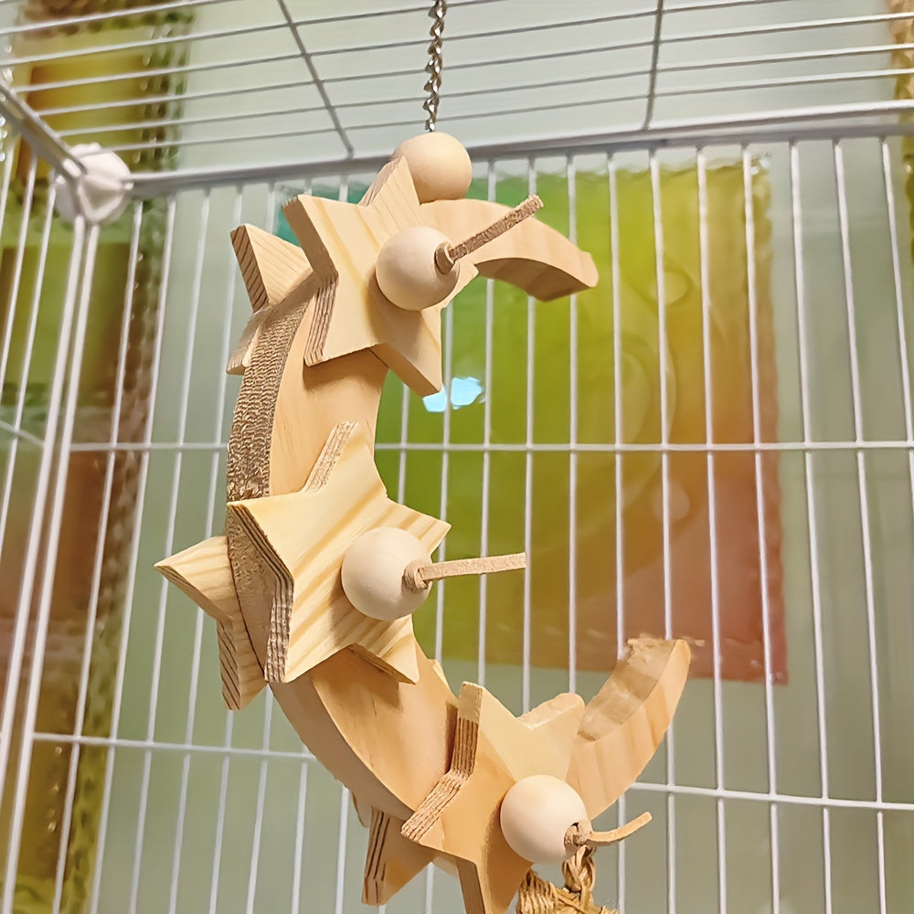Wood Bird Swing Parrot Moon Star Swing Toys For Pet Training