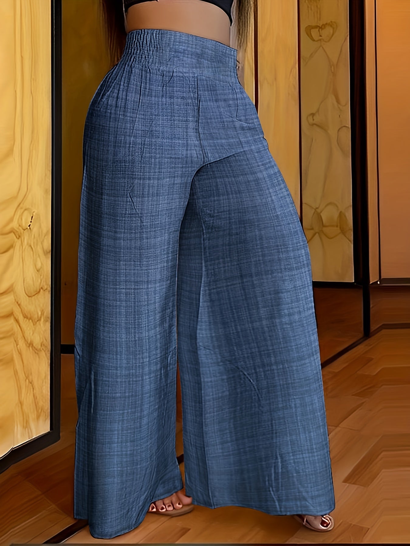 Solid Palazzo Pants Wide Leg Elastic Waist Women's Clothing