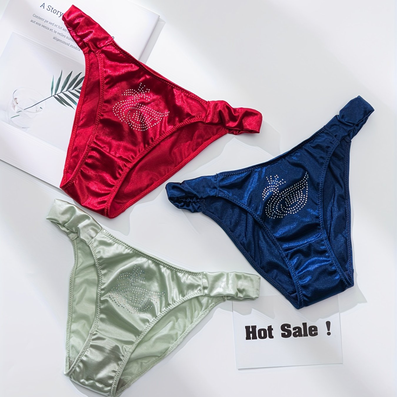 3pcs Rhinestone Decor Panties Women's Lingerie
