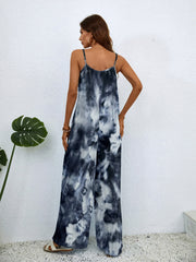 Tie Dye Wide Leg Cami Jumpsuit Crew Neck Sleeveless