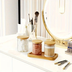 Glass Jar With Wooden Lid 8.45 Oz Medicine Bottle