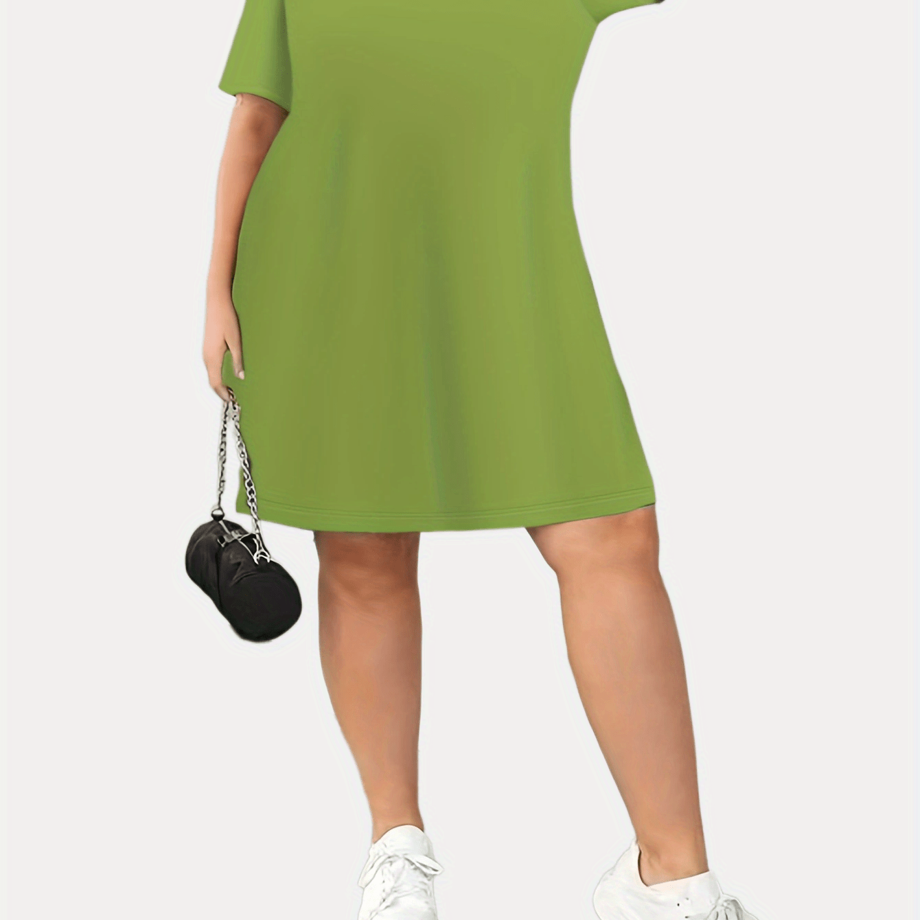 Solid Color Nightdress Round Neck Short Sleeve Sleep Shirt Dress