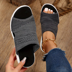 Women's Breathable Knit Slide Sandals Cut Out Comfy Non Slip Shoes