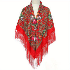 Boho Flower Print Tassel Scarf Vintage Wrap Shawl