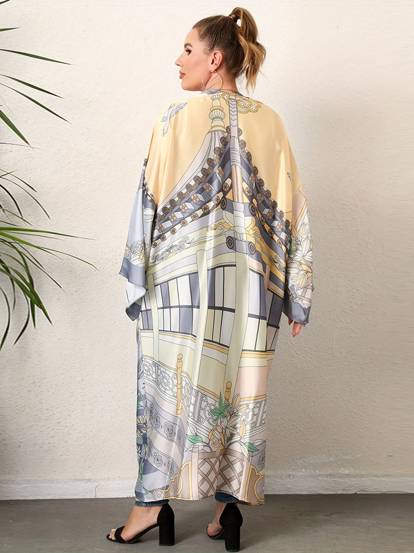 Floral Print Long Sleeve Cover Up with Belt