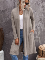 Drop Shoulder Pocketed Long Cardigan Loose Long Sleeve Knit Women's Clothing