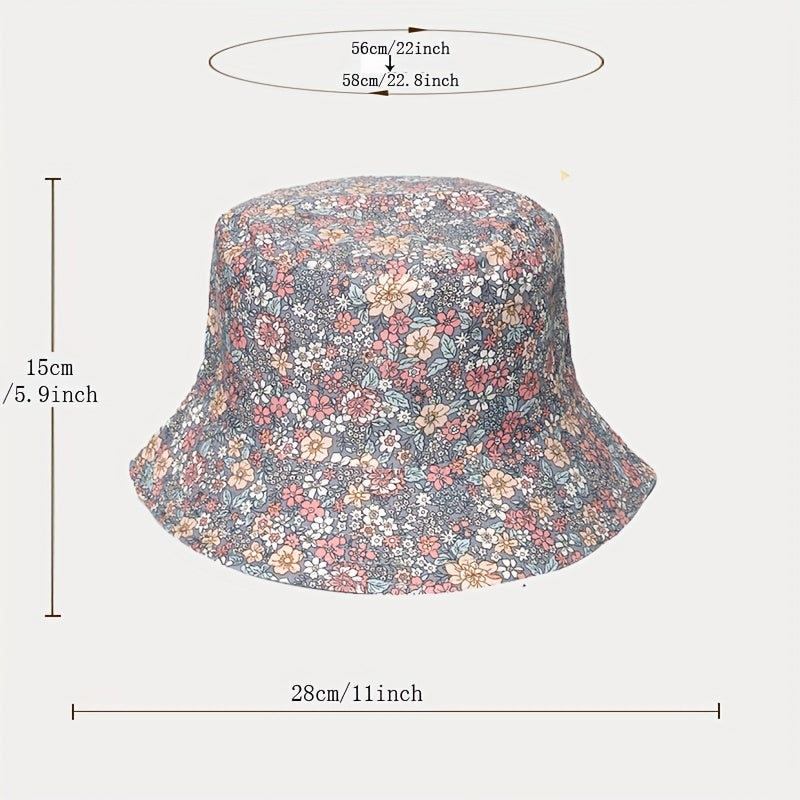 Vintage Floral Print Bucket Hat Reversible Basin Hat Stylish Lightweight Sunscre