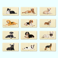 24pcs Wooden Dog Puzzle Animal Matching Cards Educational Game