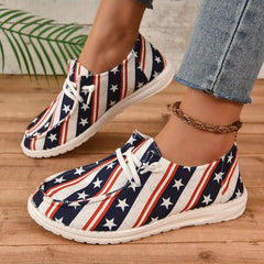 Women's Striped & Star Loafers Slip On Canvas Shoes