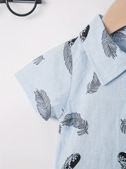 2pcs Baby Boys Leaf Print Polo Shirt & Shorts Set